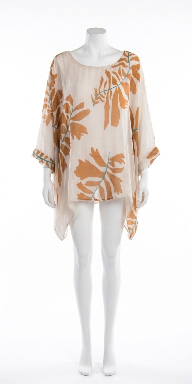 NEW GIGI MODA seta foglia kaftan top in beige